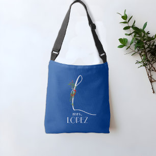 Bolso Cruzado tote de flor en monograma de caligrafía L inicial