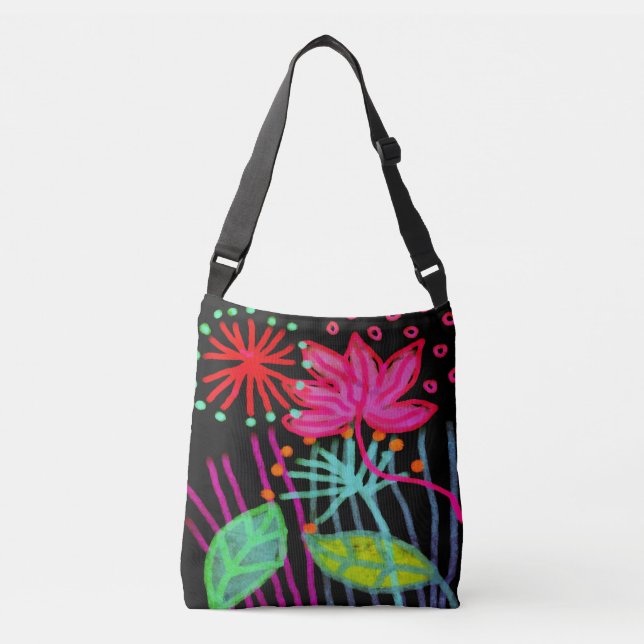 Bolso Cruzado Tote de Flores Abstractas Funky (Anverso)