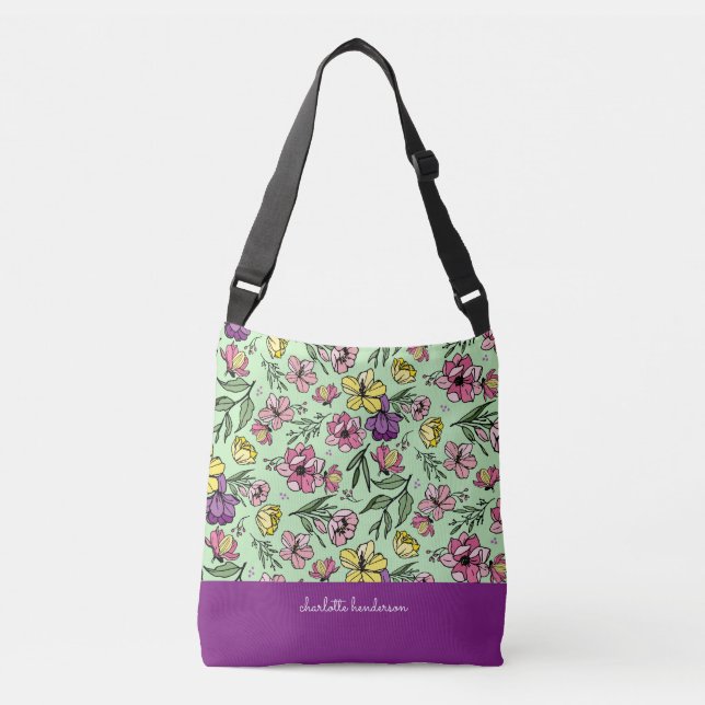 Bolso Cruzado Tote de flores de jardín brillante (Anverso)
