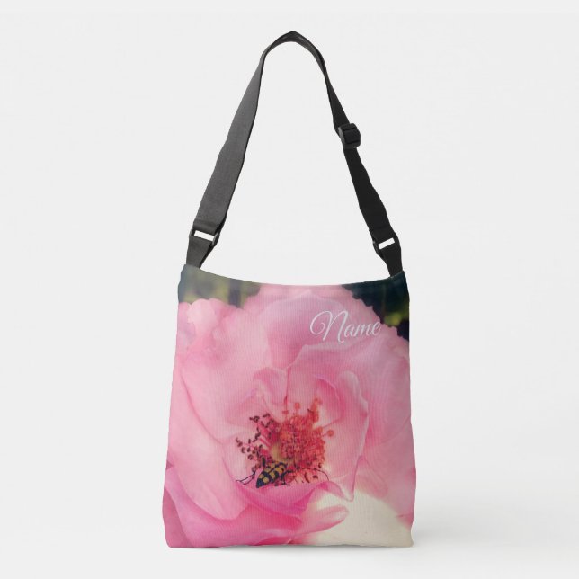 Bolso Cruzado Tote de foto de flor rosa rosa (Anverso)