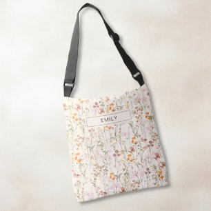 Bolso Cruzado Tote de Hombro Beige de Boho Wildflower todo-impre