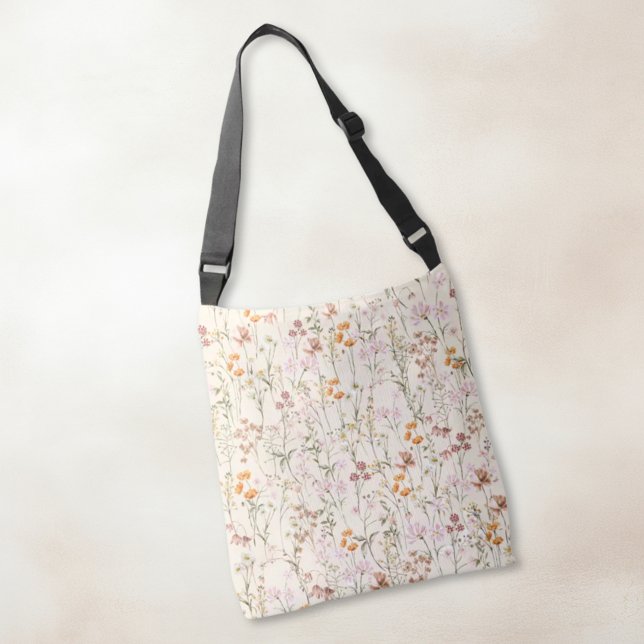 Bolso Cruzado Tote de Hombro Beige de Boho Wildflower todo-impre (Subido por el creador)