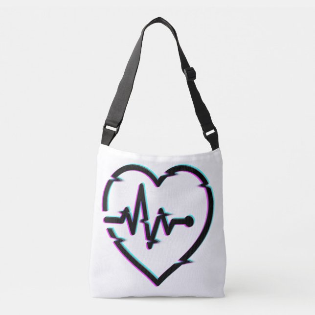 Bolso Cruzado Tote de impresión completa de control de corazón (Anverso)