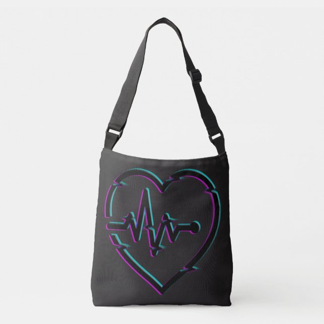 Bolso Cruzado Tote de impresión completa de control de corazón (Anverso)