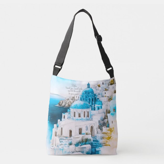 Bolso Cruzado Tote personalizado. Tote Santorini. Patrón griego (Anverso)
