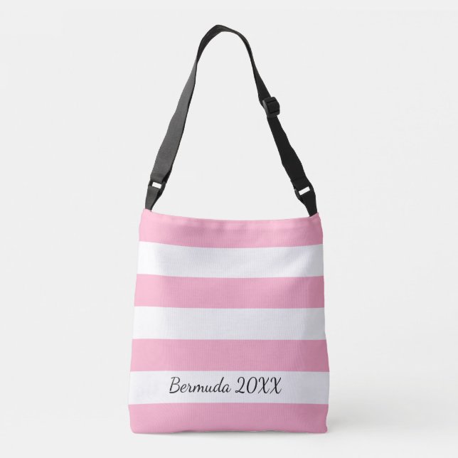 Bolso Cruzado Tote rayado rosa y frontal personalizado (Reverso)