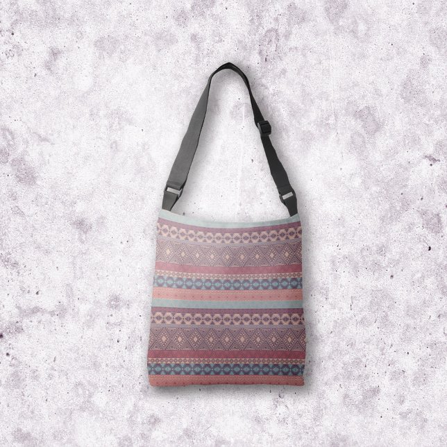 Bolso Cruzado Trazo de paño de barro geométrico tribal Boho Mult (Tote Bag - Tribal Geometric Boho Mudcloth Stripes Colorful Red Purple Blue Orange)