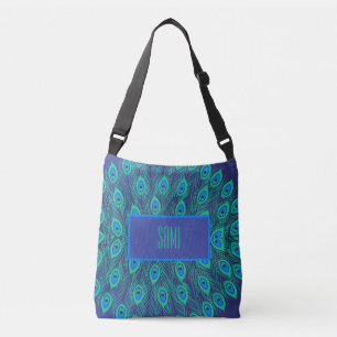 BOLSO CRUZADO TRENDY AZUL VERDE Y PLANTAS DE PACO ESTILIZADAS VE