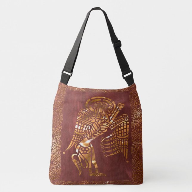 Bolso Cruzado Tribal de cuero marrón celta (Anverso)