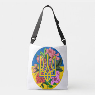 Bolso Cruzado Tridente ucraniano y bandera de Ucrania con flores