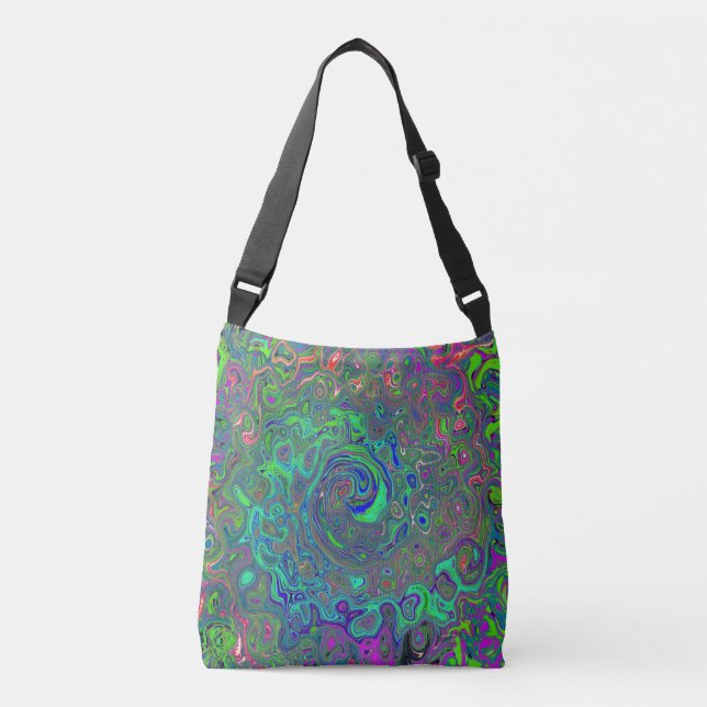 Bolso Cruzado Trippy Chartreuse y Blue Retro Liquid Swirl (Anverso)