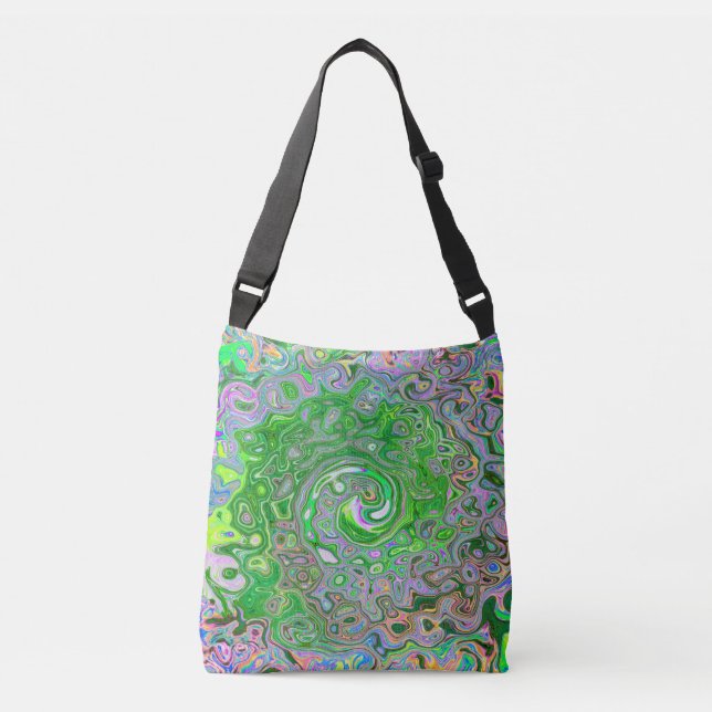 Bolso Cruzado Trippy Lime Green y Pink Resumen Swirt Retro (Anverso)