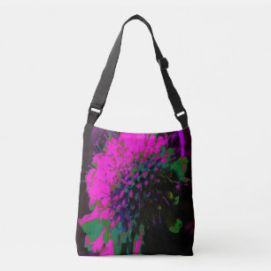 Bolso Cruzado Trippy Resumen Retro Flor rosa caliente y negra
