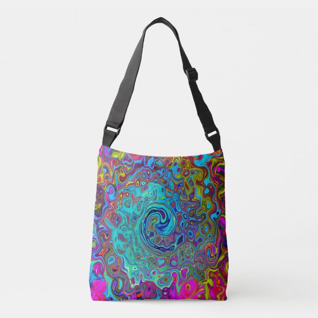 Bolso Cruzado Trippy Sky Blue Abstract Retro Liquid Swirl (Anverso)