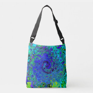 Bolso Cruzado Trippy Violet Blue Abstract Retro Liquid Swirl