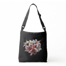 Tropical Plumeria Flowers Black Tote Bag