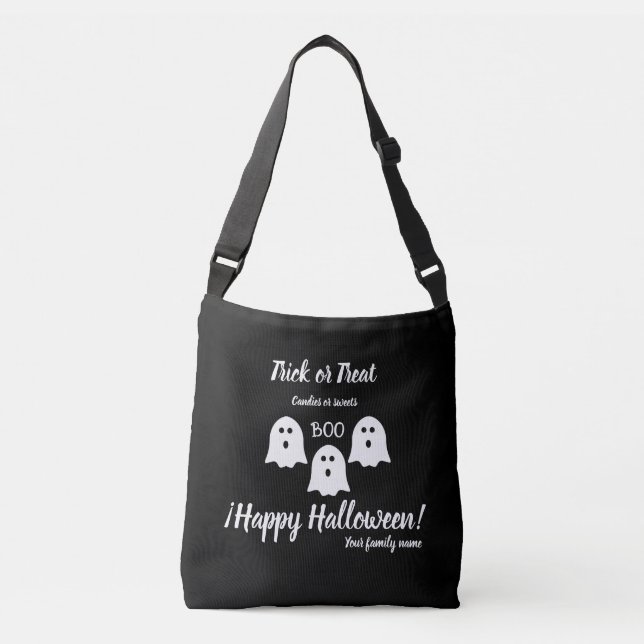Bolso Cruzado truco o trato, nombre, halloween personalizado, bo (Anverso)