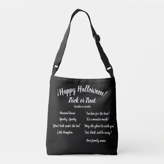 Bolso Cruzado truco o trato, nombre, halloween,Pumpki personaliz (Reverso)