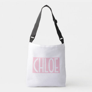 Bolso Cruzado Tu Nombre   Texto Blanco Negrita sobre Rosa Claro