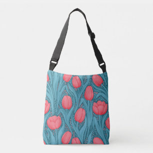 Bolso Cruzado Tulipanes azules y rojos