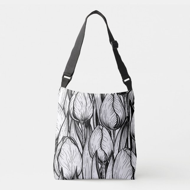 Bolso Cruzado Tulipanes en blanco y negro (Anverso)