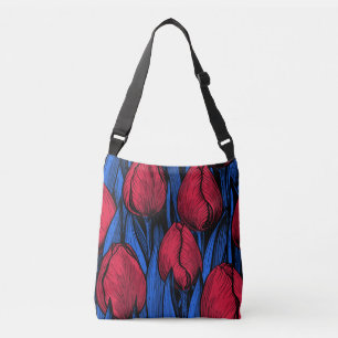 Bolso Cruzado Tulipanes en rojo y azul