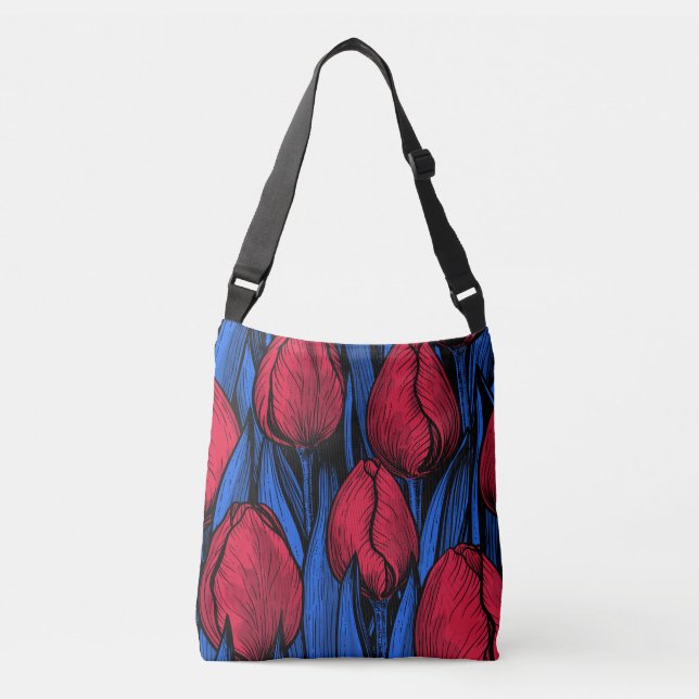 Bolso Cruzado Tulipanes en rojo y azul (Anverso)