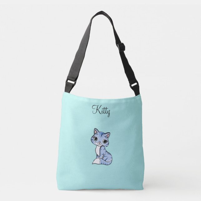 Bolso Cruzado Un gatito lindo en la luz verde azulado (Anverso)