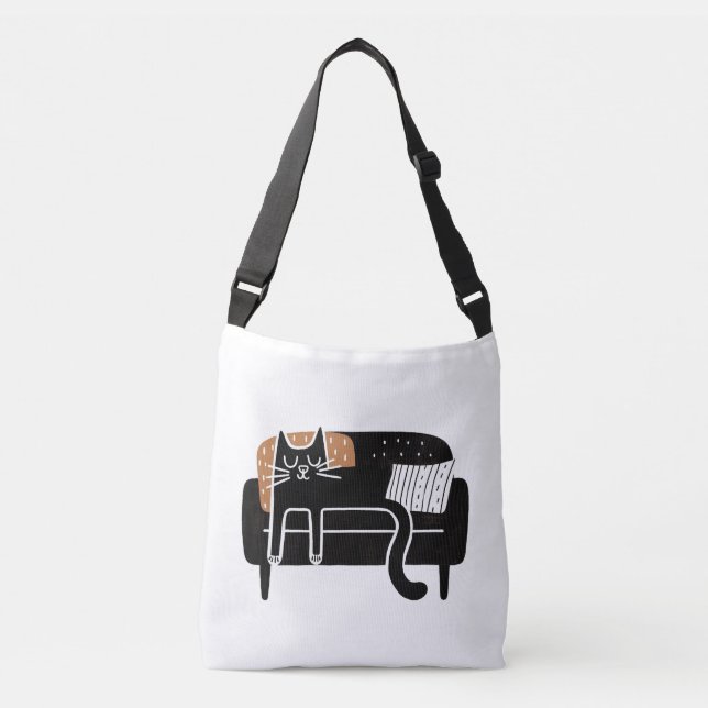 Bolso Cruzado Un gato negro caprichoso durmiendo en la silla (Anverso)