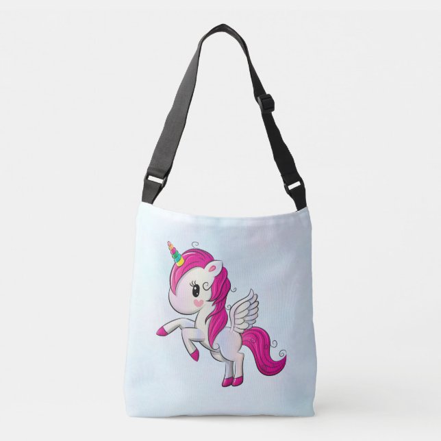 Bolso Cruzado Unicornio rosado con alas (Anverso)