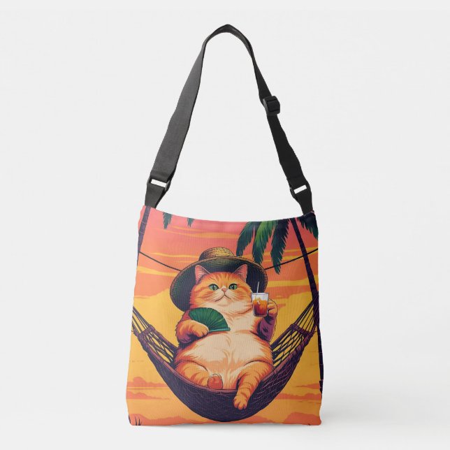 Bolso Cruzado Vacaciones divertidas de gato de verano retro (Anverso)