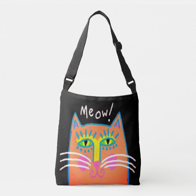 Bolso Cruzado ¡Vaya! Resumen Naranja Cat Art Tote Bag (Anverso)