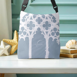 Bolso Cruzado Ventana Gótica Clásica Tipografía Elegante Azul Gr