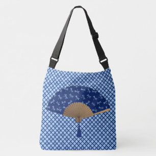 Bolso Cruzado Ventilador japonés, patrón de libélula, azul cobal
