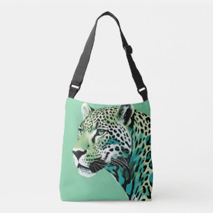 Bolso Cruzado Verde azulado gato grande de leopardo jaguar