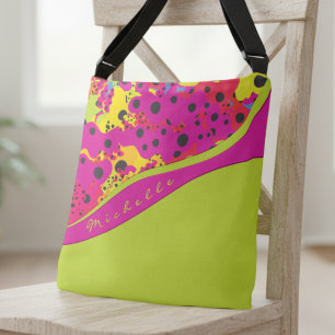 Bolso Cruzado Verde Lima Y Abstracto Con Lunares Rosados