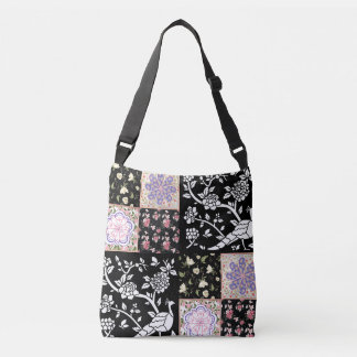 Bolso Cruzado Versión simple Púrpura rosa y pavos reales negros