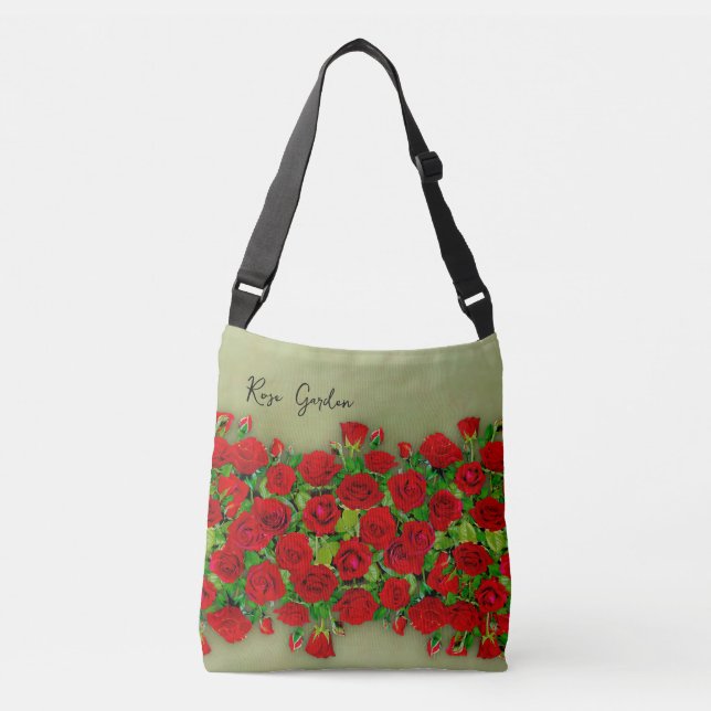 Bolso Cruzado Vibrant Red Rose Garden Floral Pattern (Anverso)