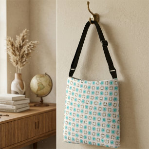 Bolso Cruzado Vibrante Patrón Floral Geométrico Naranja Verde Ac