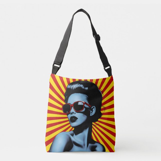 Bolso Cruzado Vibrante retrato de mujer de arte pop (Anverso)