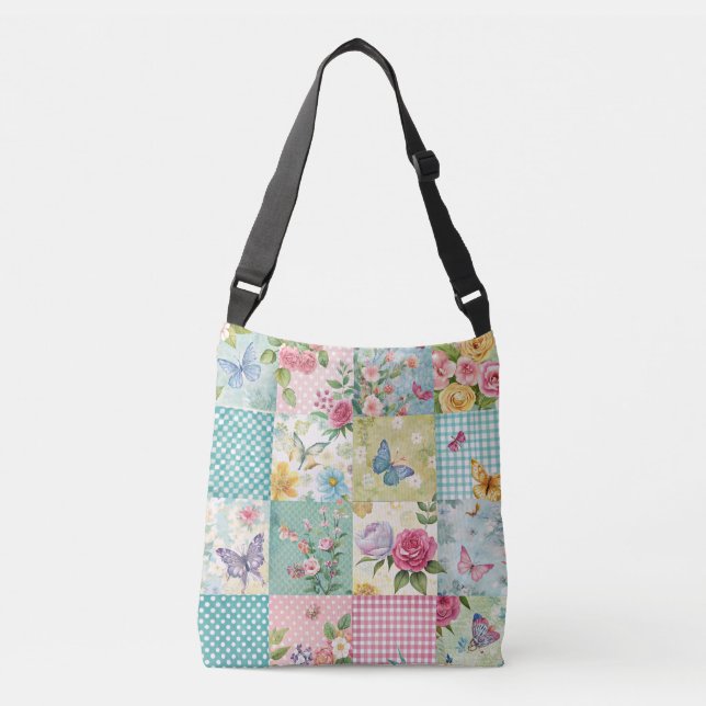 Bolso Cruzado Vibrantes Mariscos Primavera Floral Parches (Anverso)