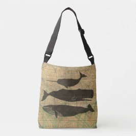 Bolso Cruzado Vida marina náutica de ballena antigua