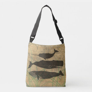 Bolso Cruzado Vida marina náutica de ballena antigua