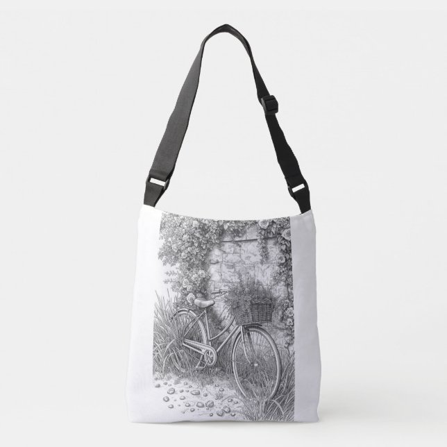 Bolso Cruzado Vintage Bicycle & Roses Garden Tote Bag (Anverso)