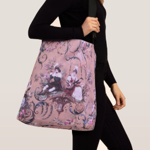 Bolso Cruzado Vintage French Pink Toile Estilo Victoriano Floral