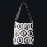 Bolso Cruzado Vintage Insects Colorful Beetles Science<br><div class="desc">Diversos escarabajos vintage coloridos en el círculo de los puntos polka con fondo blanco. Para el entomólogo o el amante inusual de la vida salvaje.</div>