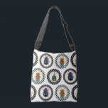 Bolso Cruzado Vintage Insects Colorful Beetles Science<br><div class="desc">Diversos escarabajos vintage coloridos en el círculo de los puntos polka con fondo blanco. Para el entomólogo o el amante inusual de la vida salvaje.</div>
