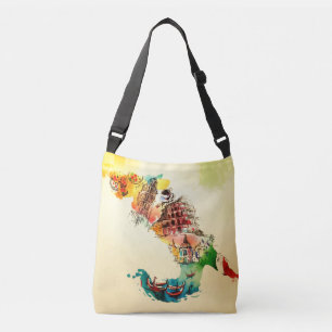 Bolso Cruzado Vintage Italy Map City Travel Love Watercolor