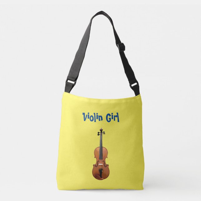 Bolso Cruzado Violín de música suave Chica azul y amarillo (Anverso)