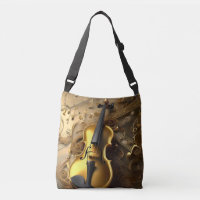 Violin De Oro Vintage Sobre Cables Musicales De Or